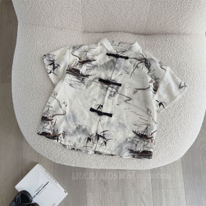 New Chinese Style Short Sleeve Shirt for Boys Summer New Arrival Thin Fashion Hanfu Top Childrens Clothing Cotton Nylon Blend