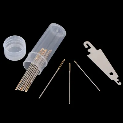 【30Pcs Hand Sewing Needles Gold Eye Embroidery Cross Needles With Threader】