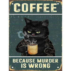 5D DIY Full Round Drill Diamond Painting Black Cat Drinking Coffee Decor 30x40cm