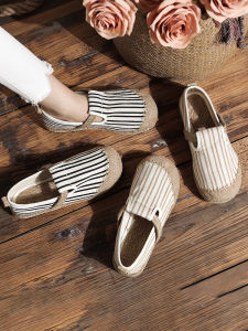 Beijing Cloth Shoes for Women National Style Linen Material Flat Heel Daily Wear Round Head Toe Scrub Pattern Rubber Sole