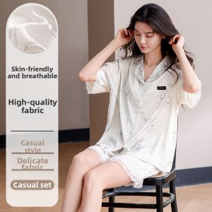 Cool and Breathable Ice Silk Womens Pajamas Set