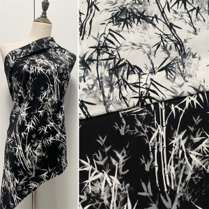 ผ้าซาตินลายใบไม้ไผ่ระบายอากาศได้ดีสำหรับทำเสื้อผ้า กระโปรง ชุดเดรส ผ้าซาตินลายดอกไม้ พิมพ์แบบจีนใหม่ ระบายอากาศได้ดี