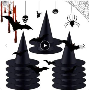 2024 mũ phù thủy Halloween mới trung tính màu đen trắng thuật sĩ mũ cho bữa tiệc Halloween ủng hộ trang phục phụ kiện hóa trang