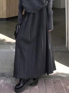 Korean Style High Waist A-Line Midi Skirt Womens Fashion Pleated Slimming Drapey Versatile Summer Thin Fabric Half-length Skirt