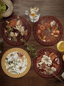 Tropical Southeast Asian Style round Dining Table Mat Heat Resistant Water Cup Mat Waterproof Oil Proof Dish Pad Nordic Style Home Textile