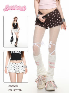 Quần Short Họa Tiết Chấm Bi Phong Cách Retro Dáng Thấp Gọn Gàng