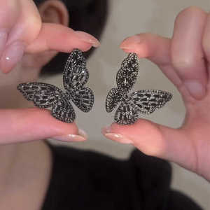 Elegant Black Butterfly Hoop Earrings 2024 New Release Simple Fashionable Personalized Jewelry for Women