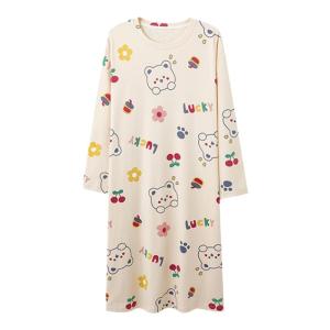 Váy ngủ nữ MiiOW Catman vải cotton dài tay rộng rãi in hoạt hình