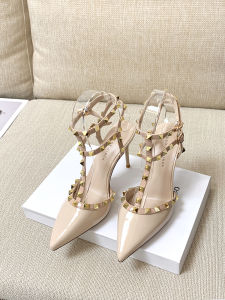 Nail Head High Heels Womens Nude Thin Spring Summer New Pointed Toe Back Empty Single Shoes Painted Leather Buckle Head Sandals