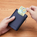 VANNANBA Wallet for Men Leather Genuine  Card Holder with Zipp Coin Pocket Black Blue. 