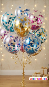 Set 30 Bong Bóng Trong Suốt Kim Tuyến Bóng Sequin Nhiều Màu Nhà Bo Trang Trí Tiệc Size 12 Inchs