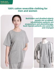 Convenient Backless Hospital Patient Gown Acupuncture Therapy Recovery Care Home Clothes Summer Lightweight Short Sleeve round Neck
