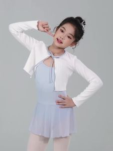 daydance | Girls Kid Dance Tops Contrast Color Lacing Ballet Top Classical Long Sleeve Ballet Cardigan Shawl Short Dance Ribbed Tops