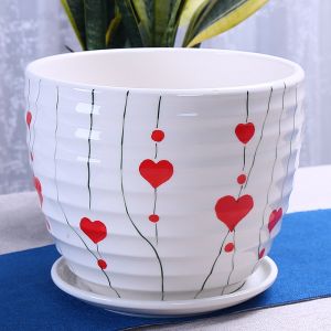 Large Ceramic Flower Pot with Tray Courtyard Style Living Room Home Decor: Simple Personalized Big Diameter Special Offer