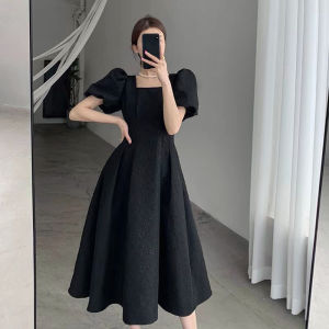 French Style First Date Puff Sleeve Dress Womens Summer 2024 New Arrival Tight Waist Slim Looking Fancy Niche Style Temperament Long Dress