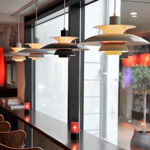 [Warm Light Bulb] Nordic Minimalist PH5 LED Pendant Light Colorful Umbrella Macaron Chandeliers Art Pendant Light for Island Living Room Table Kitchen Decor Lighting Fixtures