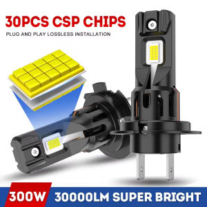 2Pcs 300W Turbo H7 LED Headlight Bulbs CANBUS Lights 30000LM H7 Led Mini Lamp 30pcs 9870 CSP Wireless Car LED with Fan 12V 6000K
