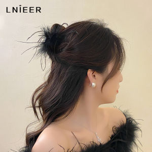 Black Feathers High Ponytail Small Claw Clip Womens New Fashion Hair Accessories Half Updo Shark Clamp Back of Head