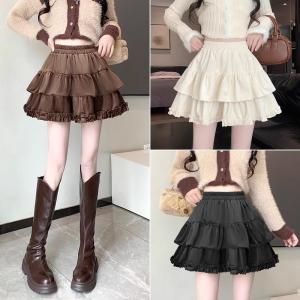 Brown Cake Dress Cute Short Skirt 2024 New Arrival Autumn and Winter High Waist Bubble Skirt Female Fashion Tape Small Skirt
