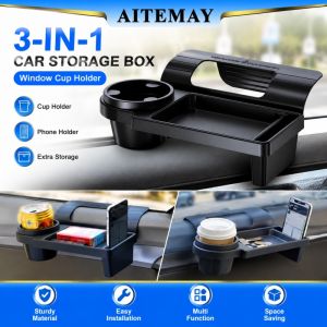 Aitemay 2Pcs Car Window Hanging Organizer Multifunctional Door Side Storage Rack with Phone Slot Vehicle Interior Sundries Holder