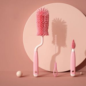 360 Degree Cleaning Tool Set Glass Cup Washing Clean Brush Kitchen Silicone Bottle Cleaning Brush Baby Pacifier Straw Scrubber
