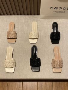 French Style Fairy Style Sequin Sandals Womens Fashion Outwear Flats Summer 2024 New Arrival Low Heel Elegant Sandals