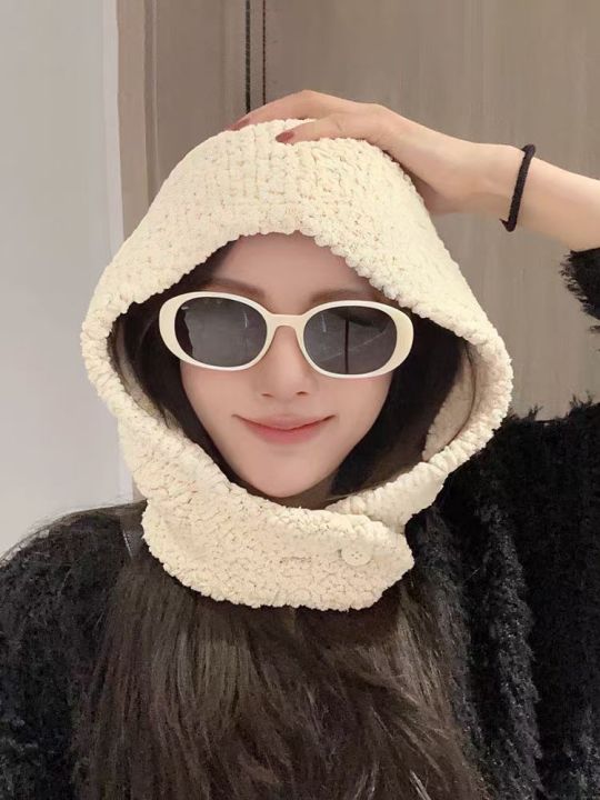 South Korea Fleece Balaclava Hat for Women Easiest for Match Neck Protection Cold Protection in Winter Big Head Circumference Heattech Lei Feng Hat