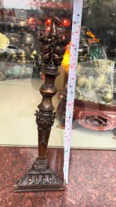 Dao phurba bằng đồng có đế cao 52cm màu nâu giả cổ - Pháp khí mật tông bằng đồng