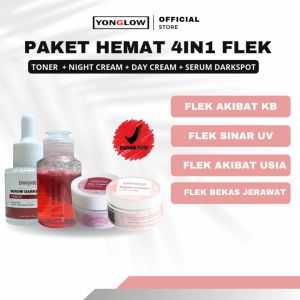 Yonglow Paket 4in1 Flek Hitam Membandel Serum Toner Cream Siang Malam Penghilang Noda Hitam Melasma Hiperpigmentasi Wajah