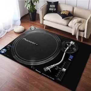 VIKAMA Retro Avant-Garde Vinyl Record Player Printed Large Carpet Anti-Slip Floor Mat for Music and Living Room Decor