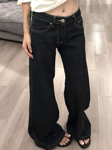 Low Waist Straight Leg Wide Leg Pants Womens Denim Jeans Autumn New Loose Slimming Tapered Floor-Length Poplar Long Pants