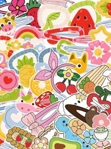 50-Piece Set Dopaamine-Inspired Colorful Cartoon Fruit Animal Hair Clip Stickers Girls Heart High Aesthetic Notebook Helmet Insulated Cup Car Trunk iPad Mirror Phone DIY Waterproof Stickers