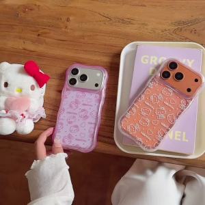 Sanrio | Cute Wave Full Screen Line KT Case For iphone 17 16 15 Pro Max Fashion Cartoon Sanrio Shockproof Protective Acrylic Phone Cover
