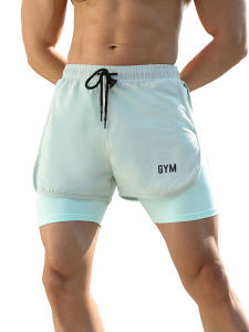 Mens Sporty Inner-Lined Fake Two-Piece Running Shorts Casual Breathable Quick-Dry Gym Exercise Three-Quarter Length Pants