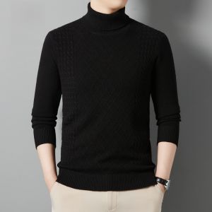 ROMON | Lormen Mens Winter High Collar Sweater Red Inner Knitwear Dragon Year Fashionable Thickened Long Sleeve Casual Loose Fit