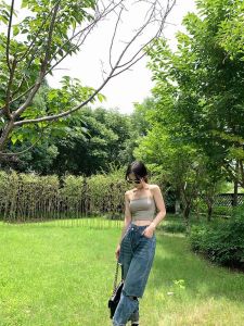 Short Strap Vest Womens Inner Wear Summer Spicy Girl Outerwear Thin Strap Base Layer Crop Top Cotton 94% Spandex 6%