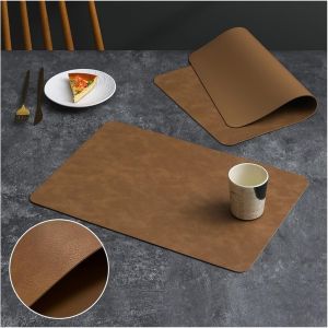 Retro Faux Leather Placemats 45*30cm for Dining Table Leather Place Mats for Indoor Outdoor Stain Resistant Heat Resistant Non-Slip Double Layer Cowhide Patterned Placemat