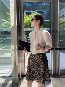 Laid-back Chic Drapey Leopard Print High Waist A-Line Mini Skirt Womens Summer New Style Slimming Personality Short Skirt