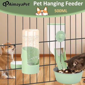 AIMAYAPET 500ML Hanging Cage Automatic Small Pet Food Bowl Water Bottle Dispenser with Separate Food Bowl