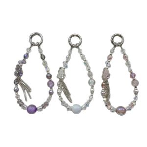 Light luxury pearl alloy half butterfly tassel phone chain crystal keychain decorative chain bag hanging decoration