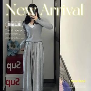 SHUQINGLAI | Áo Len Cổ V Cho Phụ Nữ Thời Trang Mùa Thu Phong Cách Hàn Quốc