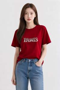 Áo Thun Nữ PARIS Đính Đá Cao Cấp – Form Rộng Hot Trend Vải Xược Co Giãn 2 Chiều Mềm Mát Freesize 40-65kg