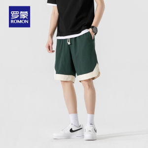 ROMON | Lormen Mens Summer Thin Loose Straight Leg Sporty Casual Ice Silk Elastic Mid Waist Shorts Five-Quarter Length Cotton Blend
