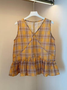 Shalldoer | Retro Hong Kong Style V-neck Plaid Patchwork Sleeveless Shirt Womens Summer Fashion Versatile Youthful Top Casual Loose Fit