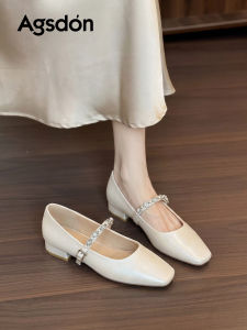 Agsdon | Summer Dress Match New Coarse Heel French Beige Mary Jane Shoe