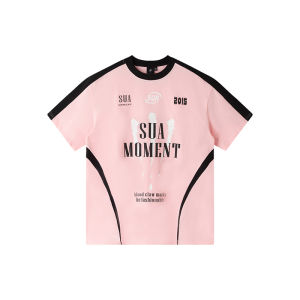 Loose Casual Short Sleeve T-Shirt Mens Patchwork Scratch Print SUAMOMENT Fashion Brand New 2025 Couples Trendy Cotton Tee