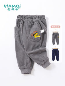 กางเกงลำลองสำหรับเด็กชาย ฤดูใบไม้ร่วง/ฤดูหนาว กางเกงขายาวขนแกะ อบอุ่น ใส่ไปเล่นกีฬากลางแจ้ง ผ้าคอร์ดูรอย ไม่มีกระดุม