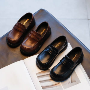 รองเท้าเด็กผู้หญิงสไตล์อังกฤษแบบสวมหัวกลมหนังนิ่มพื้นนุ่ม รองเท้าเด็กผู้ชายแบบสวมหัวกลมหนังนิ่มฤดูใบไม้ผลิและฤดูใบไม้ร่วง