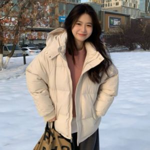 Womens Loose Fit Bread Style Jacket Autumn Winter New Arrival Korean Version down Cotton Coat plus Size Pure Color Commute