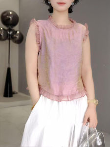 Shalldoer | Retro Chinese Floral Lace Collar Patchwork Sleeveless Shirt Womens Summer Design Sensation Dark Pattern Embroidery Top